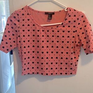 Forever 21 crop top pink with black hearts sz m